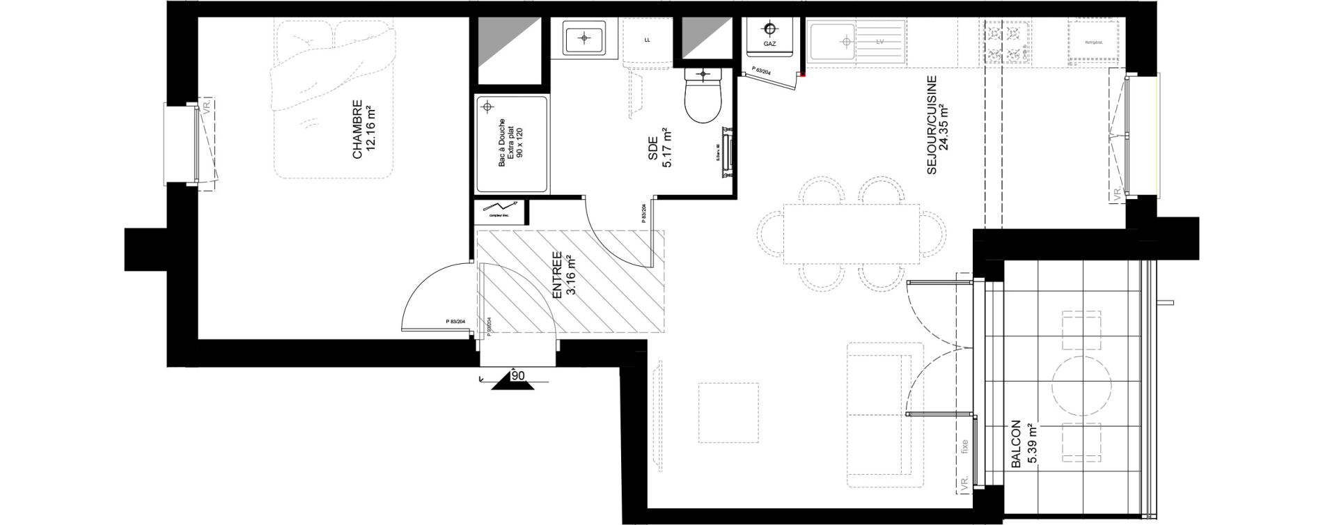 Appartement T2 de 44,84 m2 &agrave; Saint-Vincent-De-Tyrosse Centre