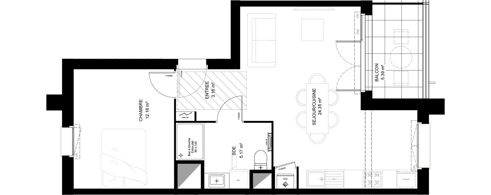 Appartement T2 de 44,84 m2 &agrave; Saint-Vincent-De-Tyrosse Centre