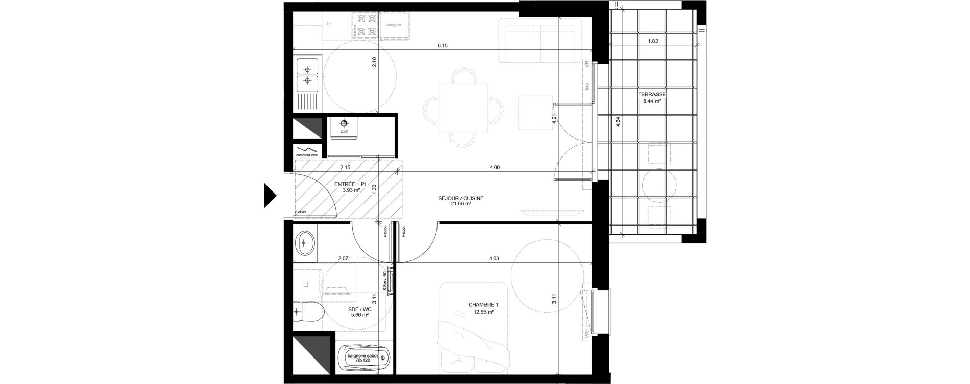Appartement T2 de 43,80 m2 &agrave; Saint-Vincent-De-Tyrosse Centre