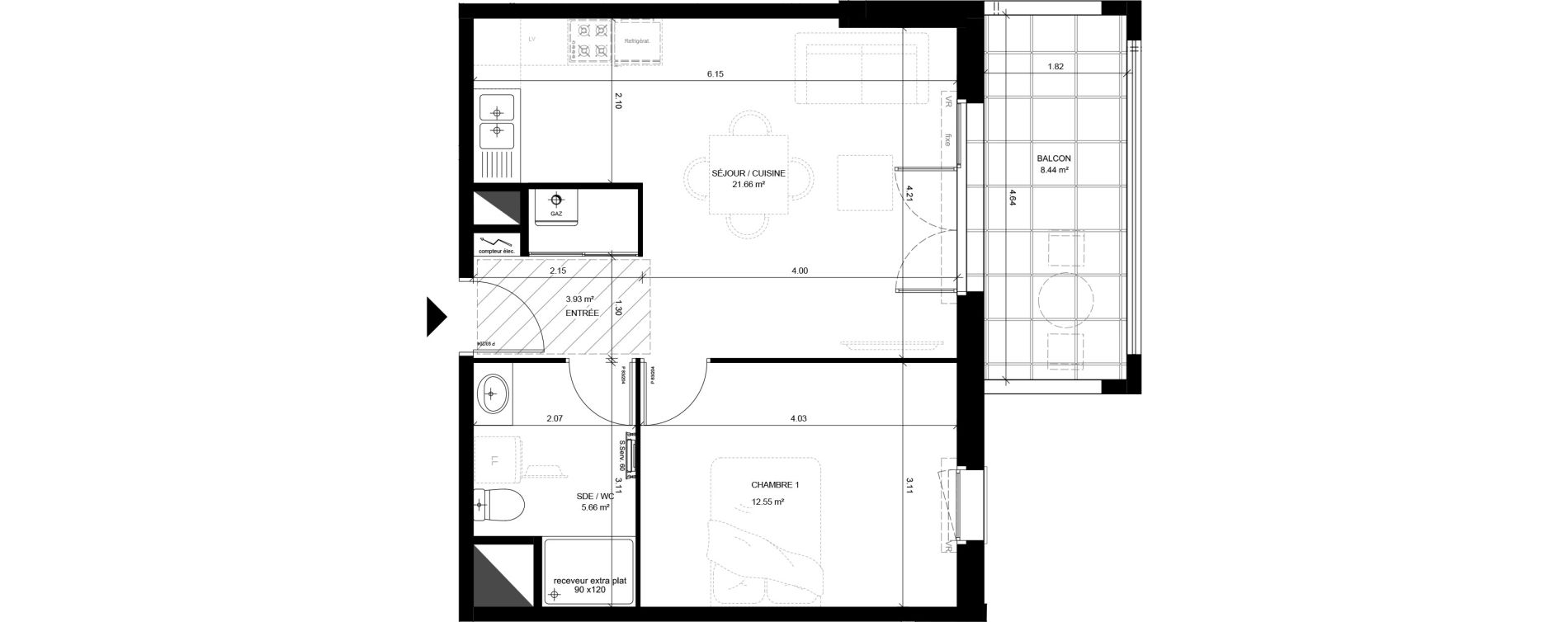 Appartement T2 de 43,80 m2 &agrave; Saint-Vincent-De-Tyrosse Centre