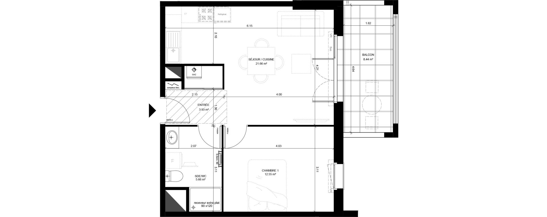 Appartement T2 de 43,80 m2 &agrave; Saint-Vincent-De-Tyrosse Centre