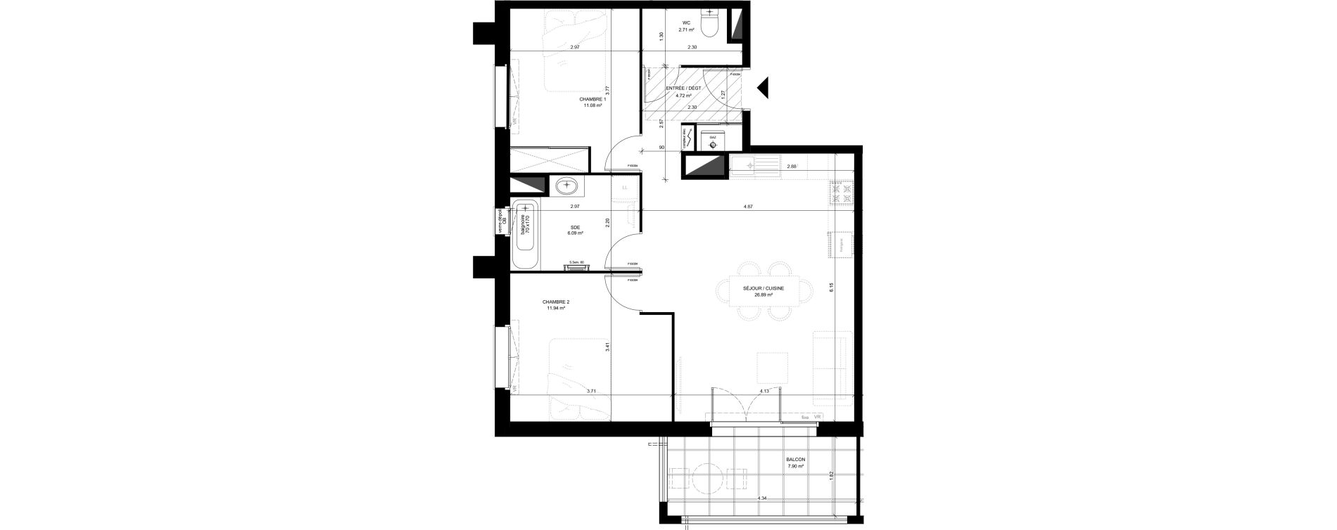 Appartement T3 de 63,43 m2 &agrave; Saint-Vincent-De-Tyrosse Centre