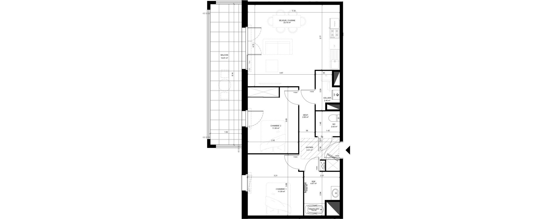 Appartement T3 de 61,78 m2 &agrave; Saint-Vincent-De-Tyrosse Centre