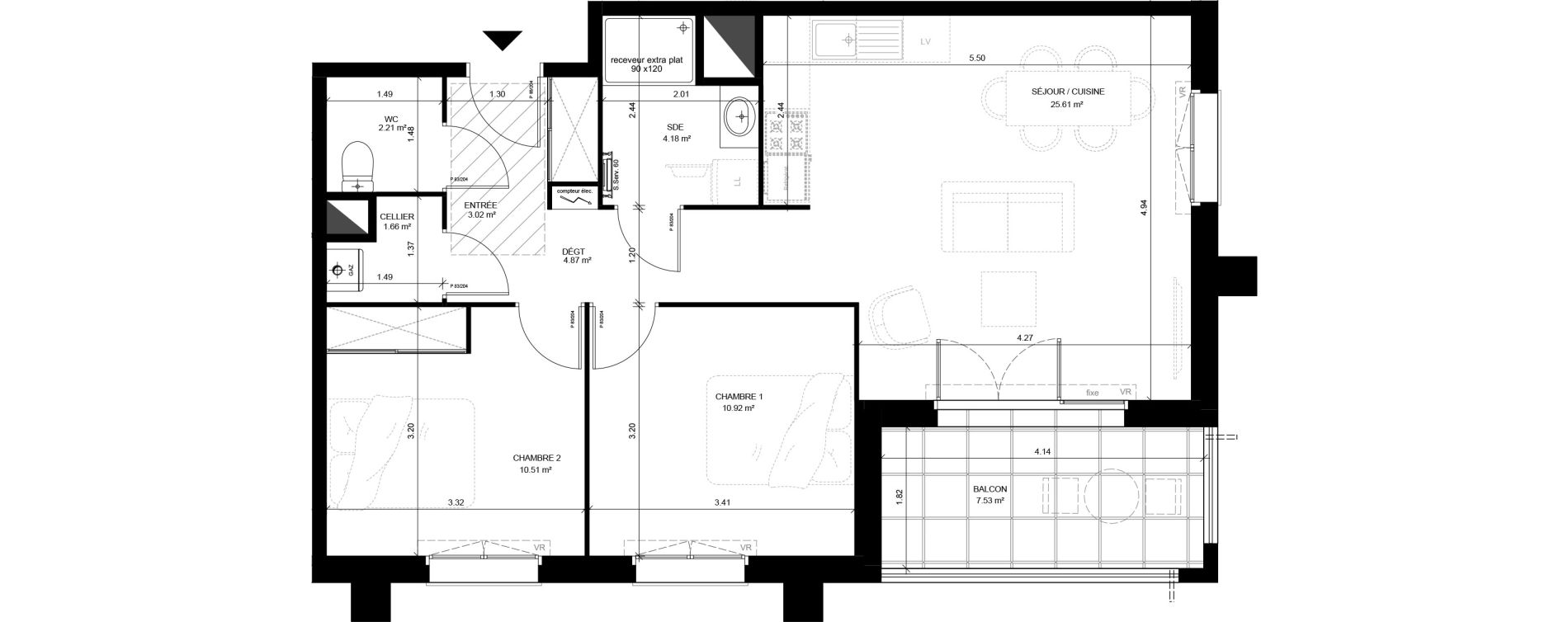 Appartement T3 de 62,98 m2 &agrave; Saint-Vincent-De-Tyrosse Centre