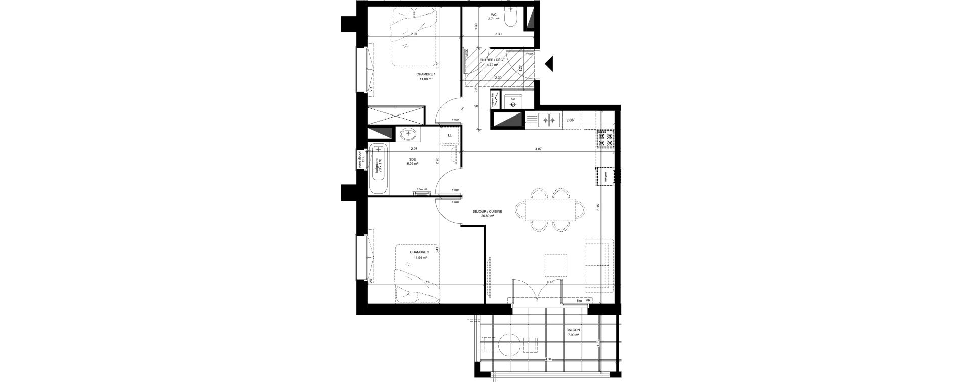 Appartement T3 de 63,43 m2 &agrave; Saint-Vincent-De-Tyrosse Centre