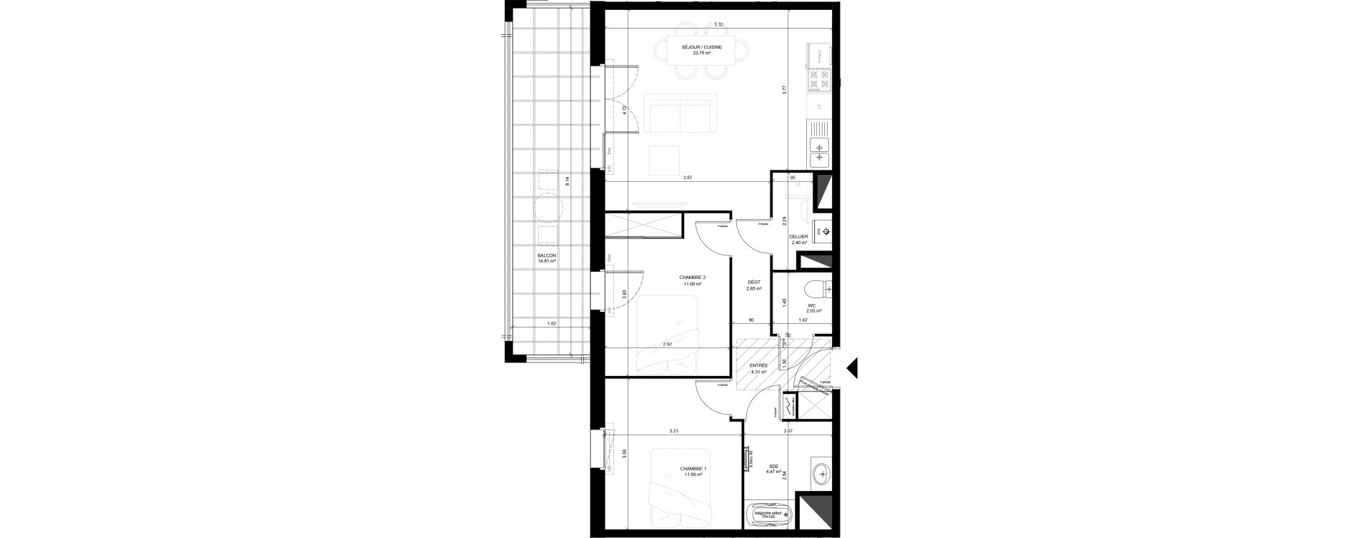 Appartement T3 de 61,78 m2 &agrave; Saint-Vincent-De-Tyrosse Centre