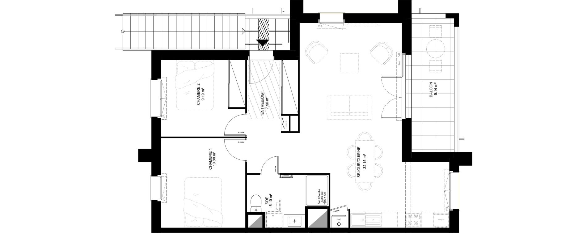 Appartement T3 de 65,22 m2 &agrave; Saint-Vincent-De-Tyrosse Centre