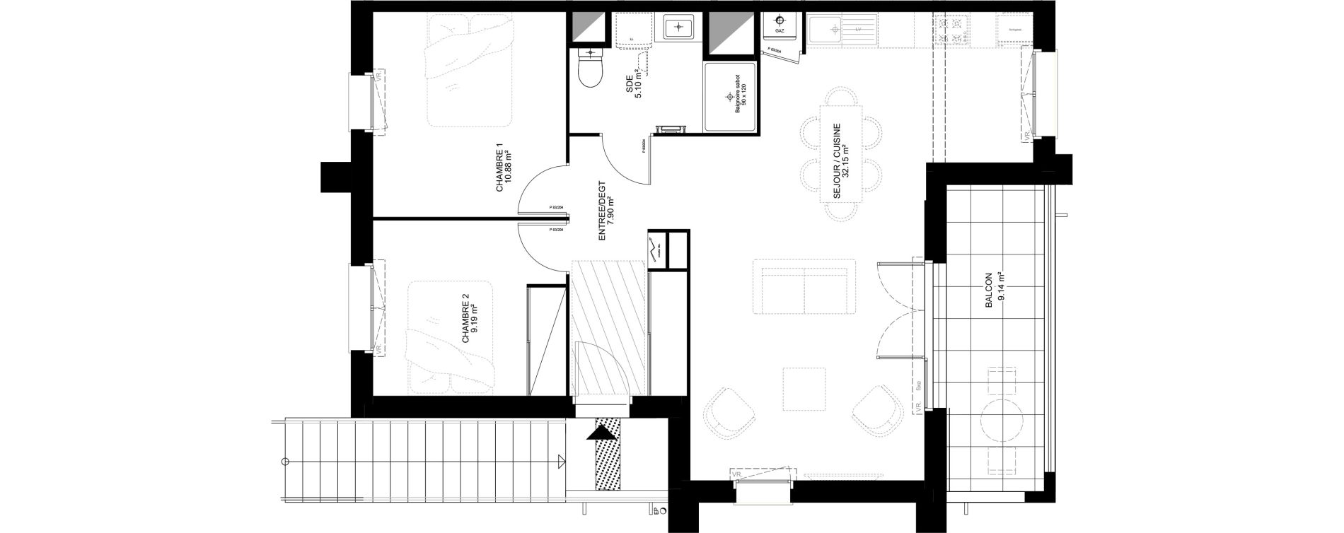 Appartement T3 de 65,22 m2 &agrave; Saint-Vincent-De-Tyrosse Centre