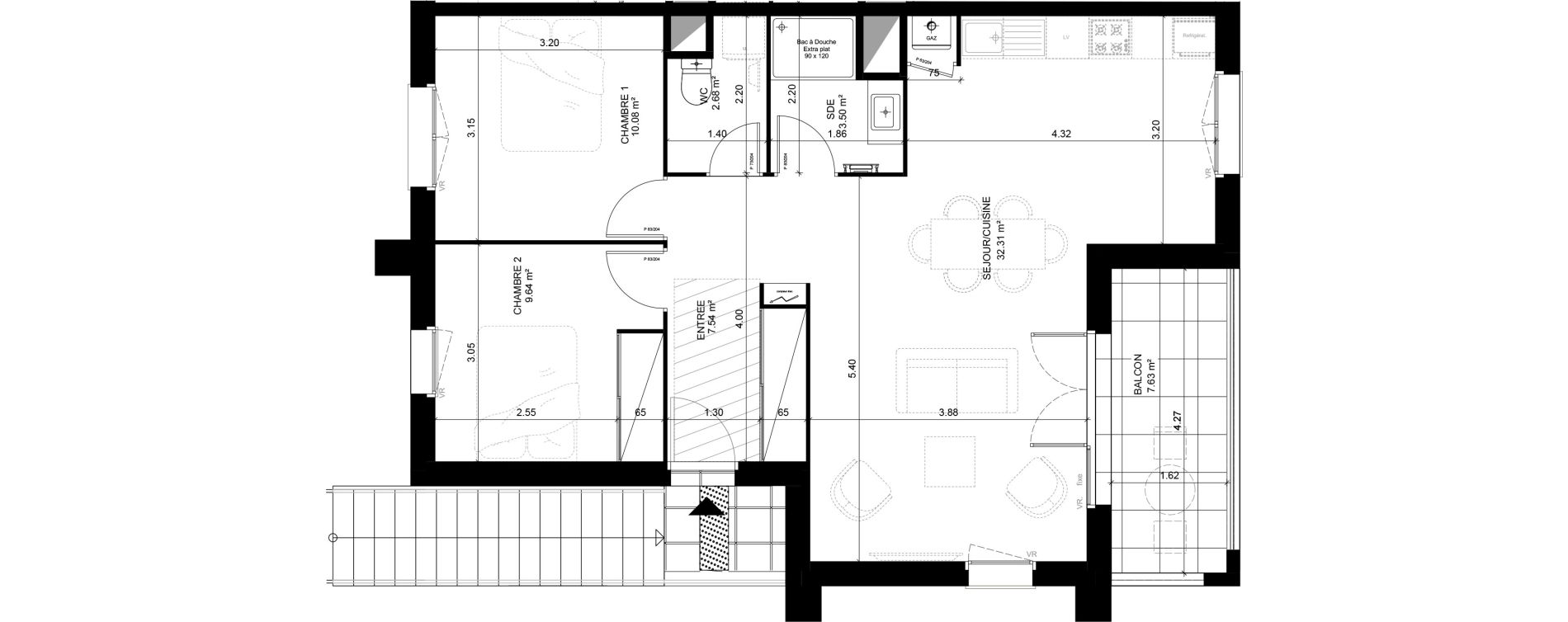 Appartement T3 de 65,75 m2 &agrave; Saint-Vincent-De-Tyrosse Centre