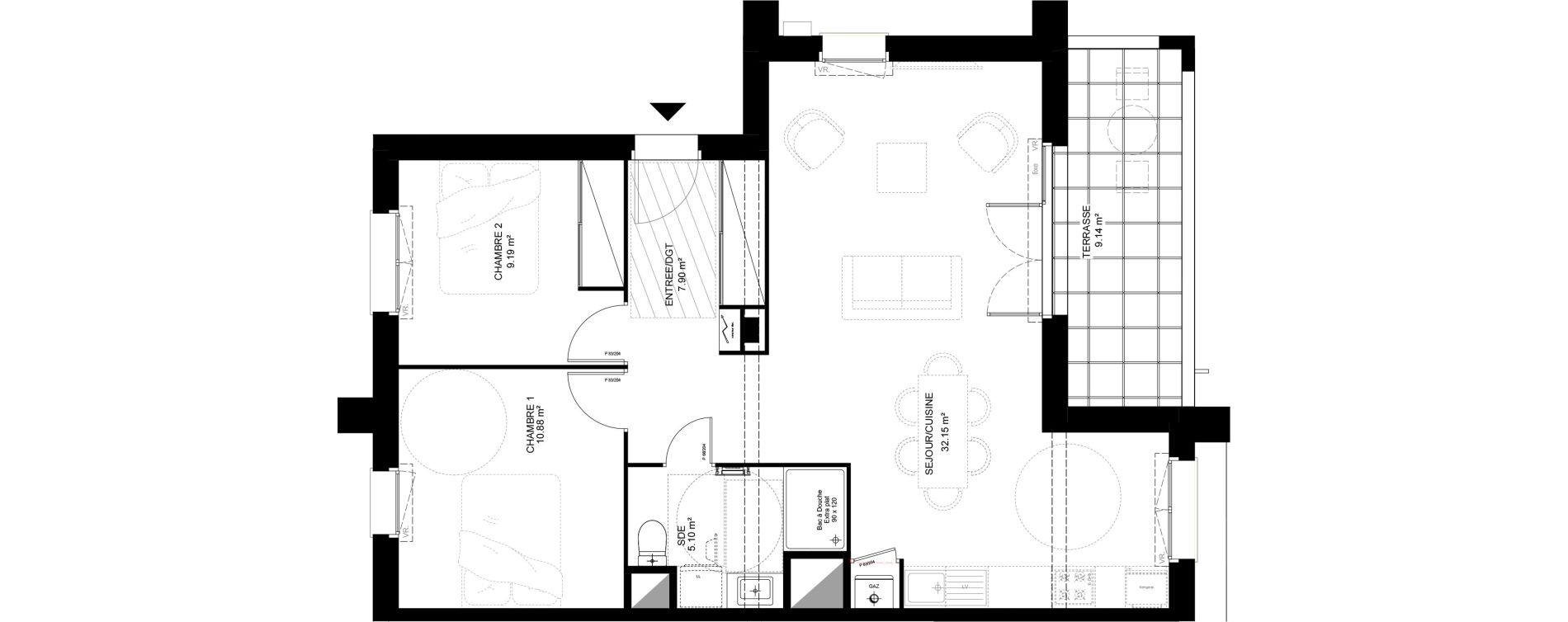 Appartement T3 de 65,22 m2 &agrave; Saint-Vincent-De-Tyrosse Centre