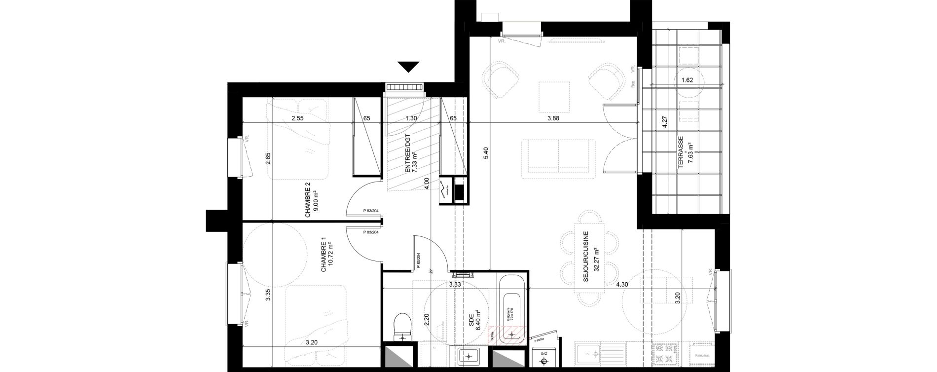 Appartement T3 de 65,72 m2 &agrave; Saint-Vincent-De-Tyrosse Centre
