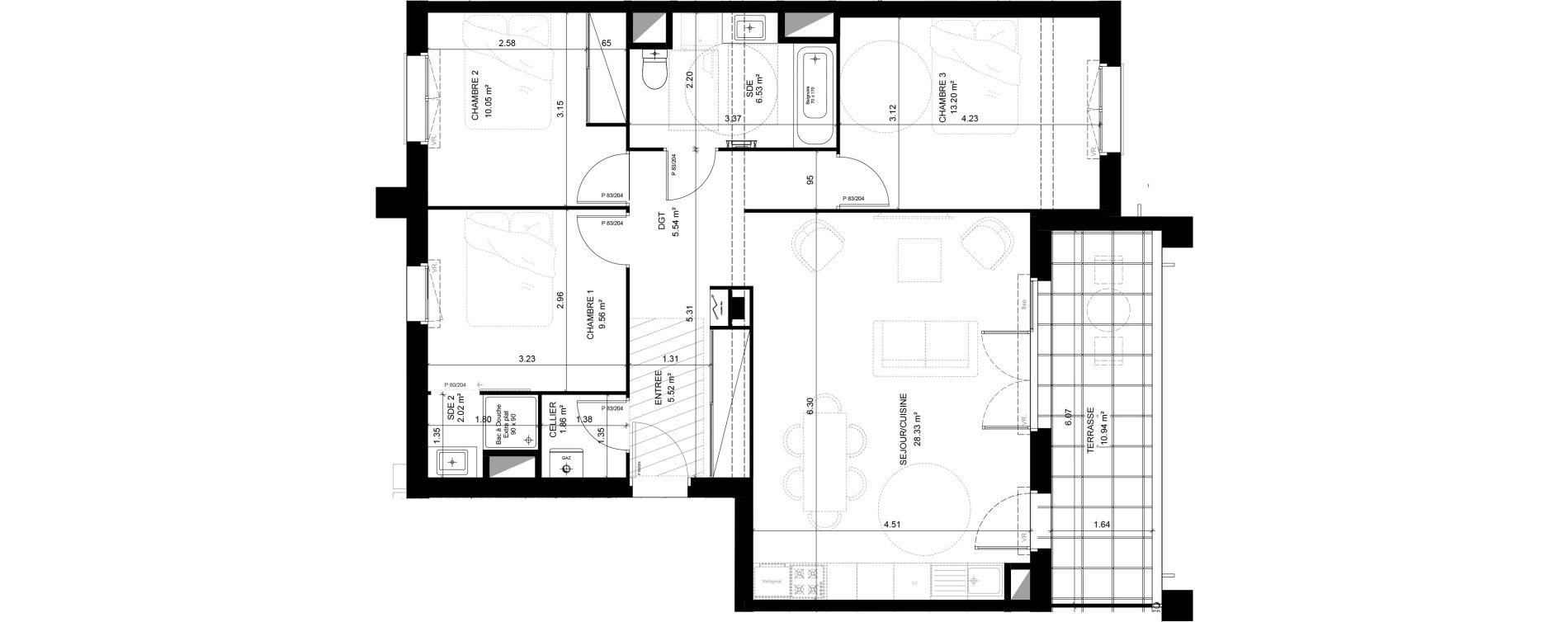Appartement T4 de 82,61 m2 &agrave; Saint-Vincent-De-Tyrosse Centre