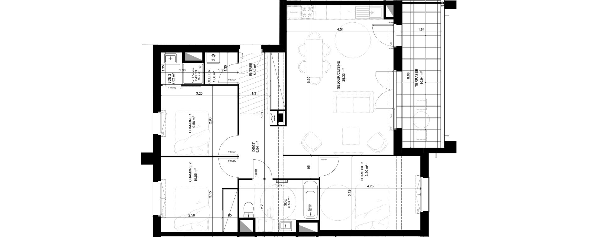 Appartement T4 de 82,61 m2 &agrave; Saint-Vincent-De-Tyrosse Centre