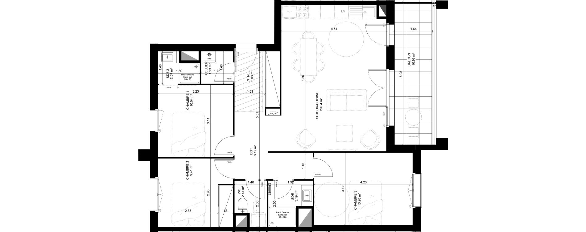 Appartement T4 de 82,54 m2 &agrave; Saint-Vincent-De-Tyrosse Centre
