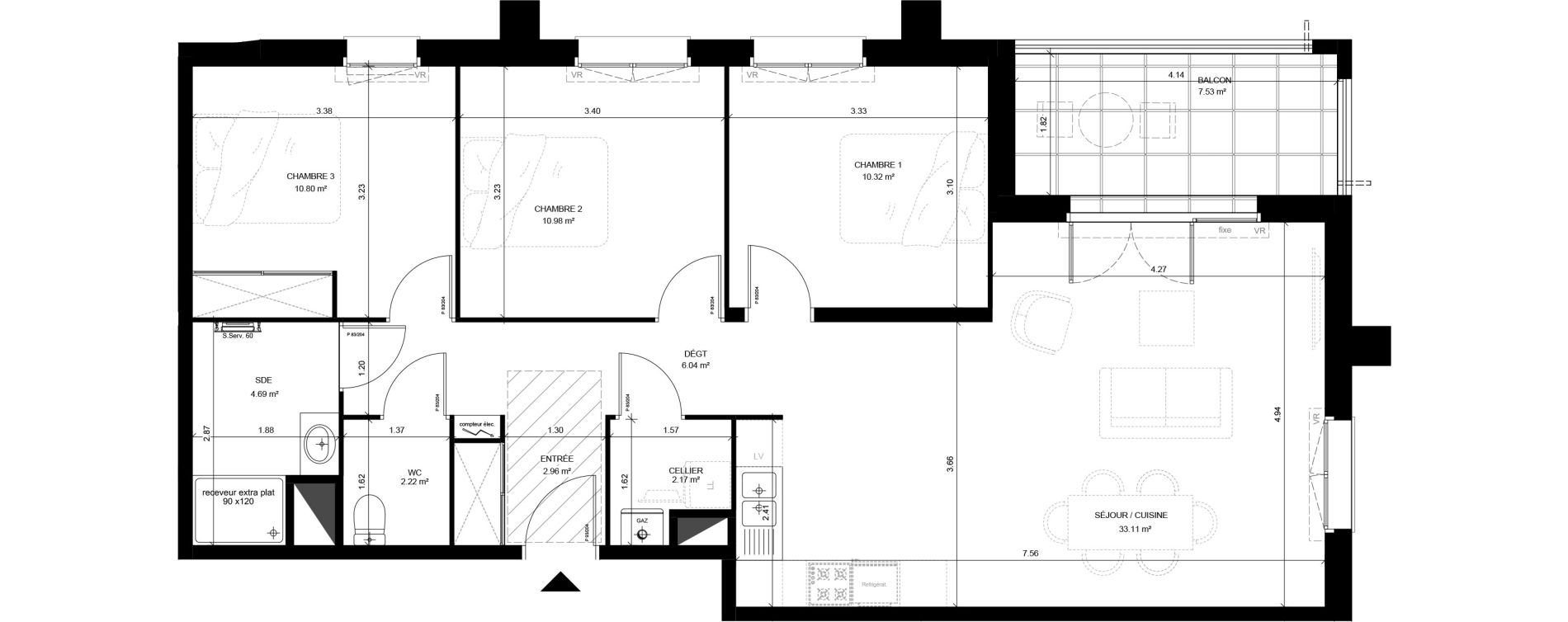 Appartement T4 de 83,29 m2 &agrave; Saint-Vincent-De-Tyrosse Centre