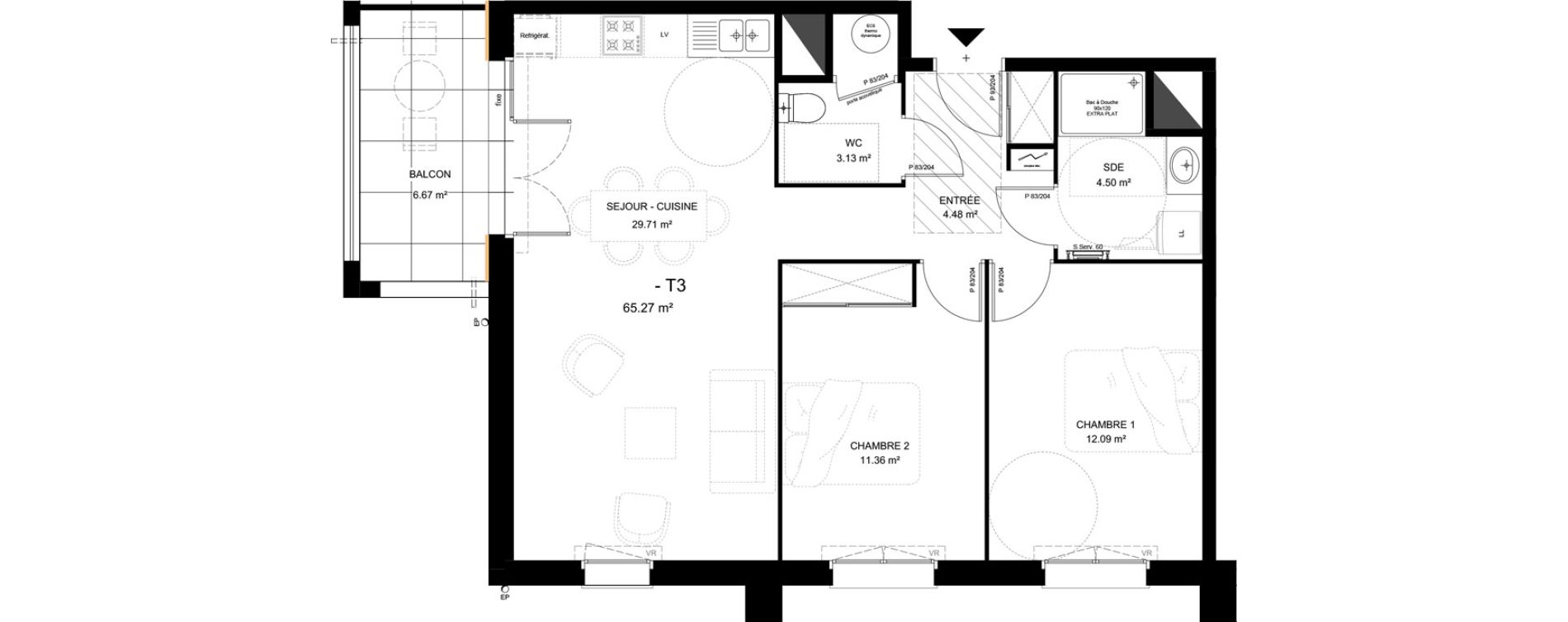 Appartement T3 de 65,27 m2 &agrave; Saint-Vincent-De-Tyrosse Centre