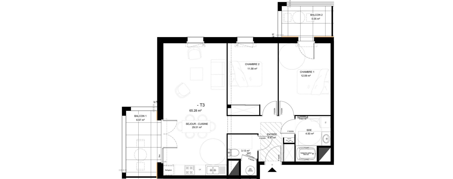 Appartement T3 de 65,28 m2 &agrave; Saint-Vincent-De-Tyrosse Centre