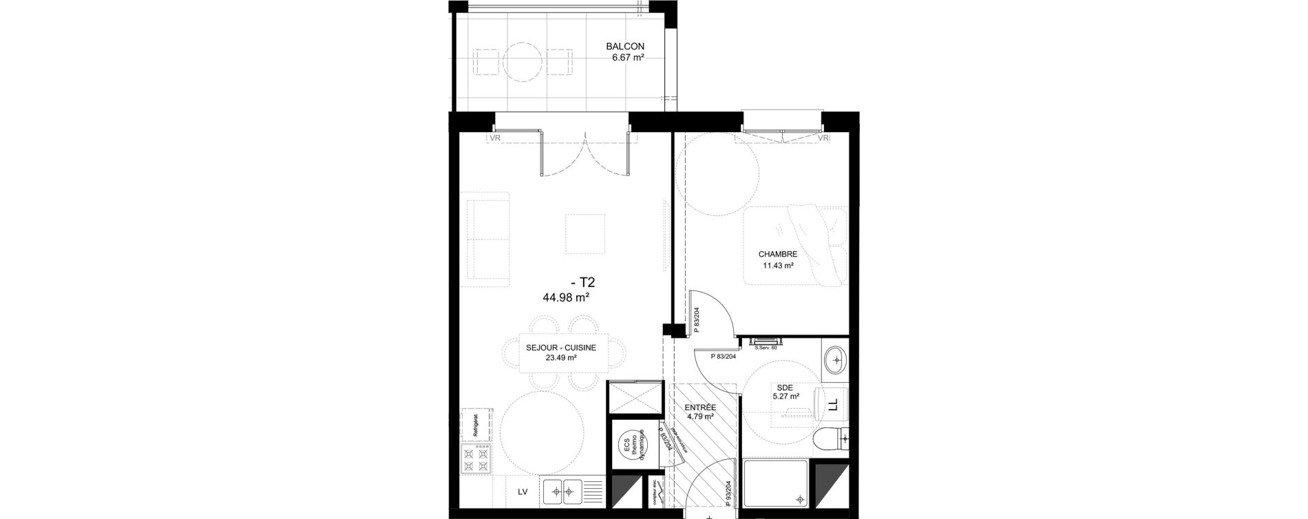 Appartement T2 de 44,98 m2 &agrave; Saint-Vincent-De-Tyrosse Centre