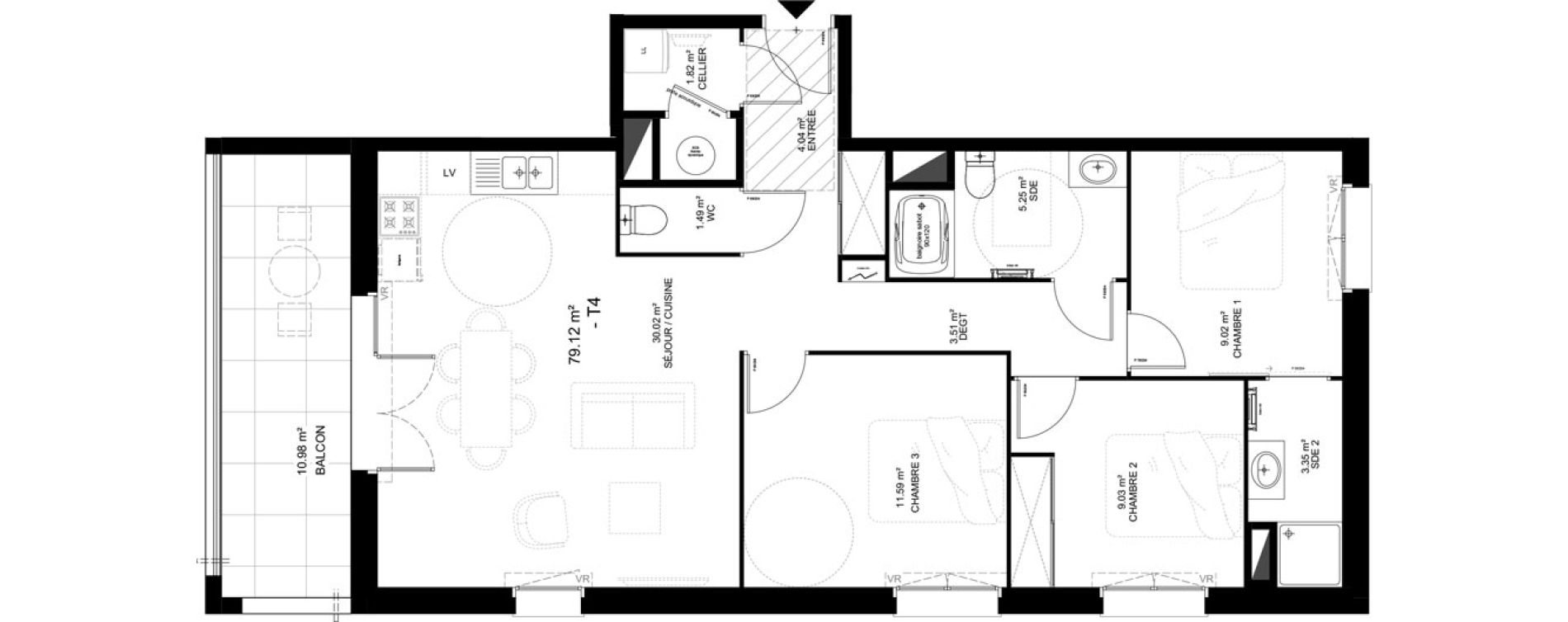 Appartement T4 de 79,12 m2 &agrave; Saint-Vincent-De-Tyrosse Centre