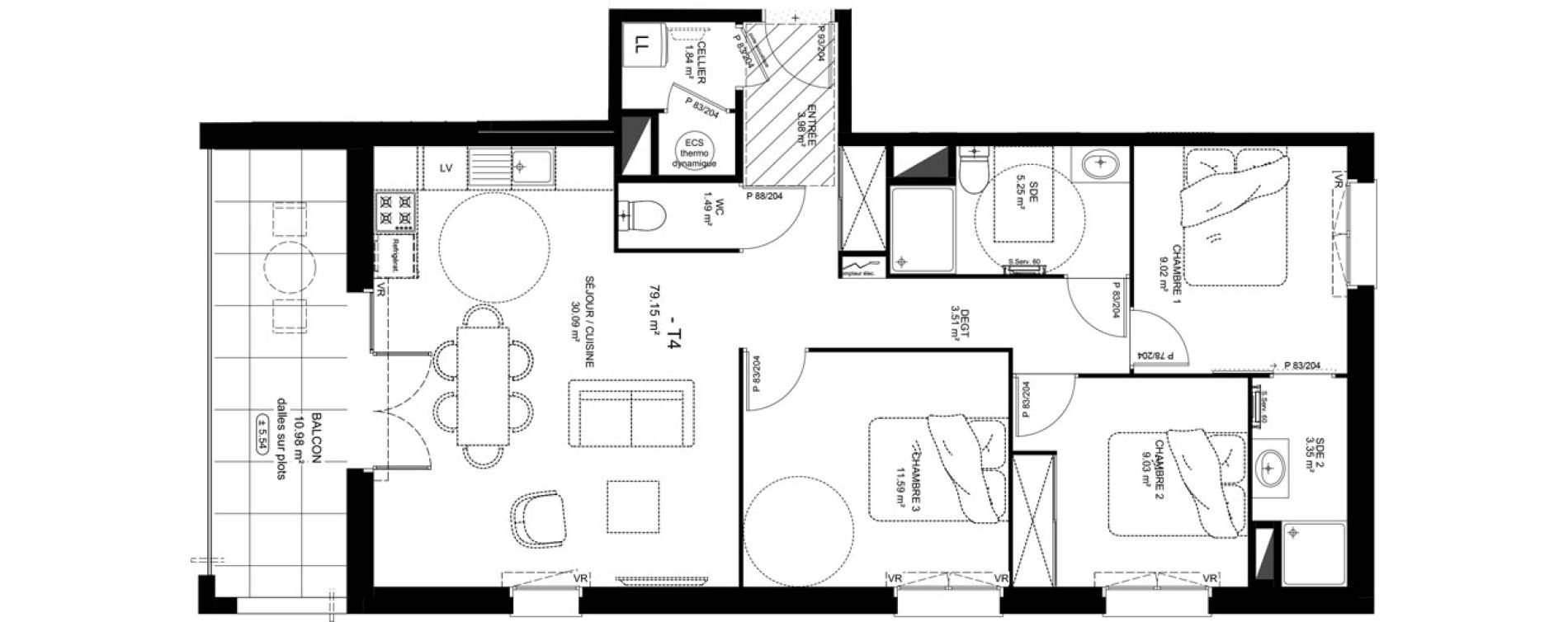 Appartement T4 de 79,15 m2 &agrave; Saint-Vincent-De-Tyrosse Centre