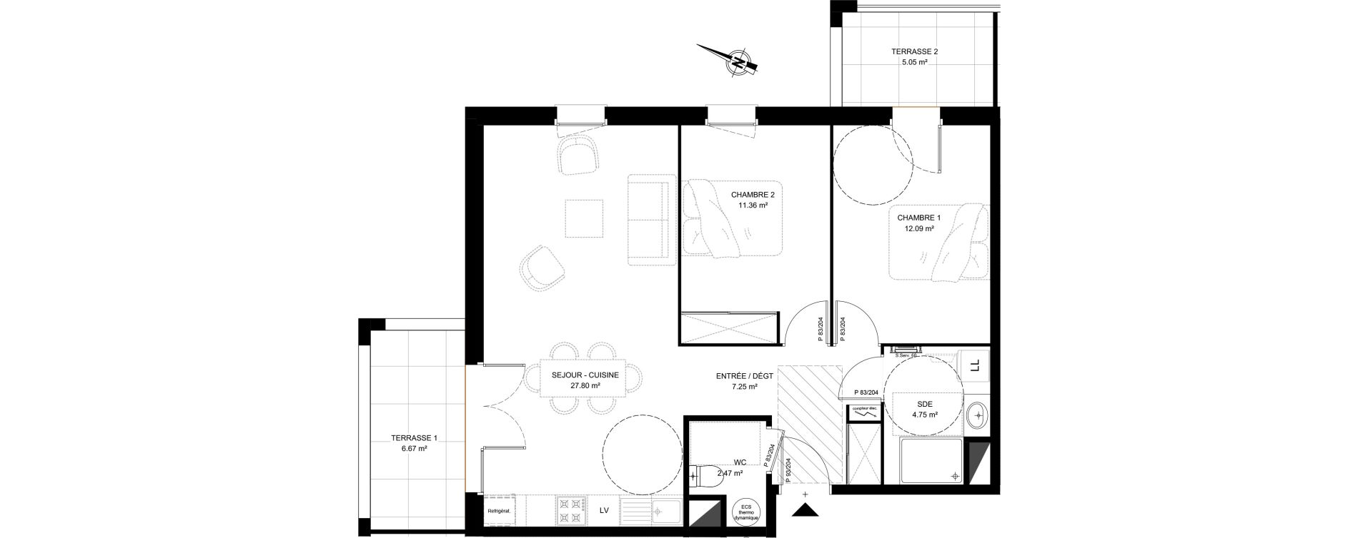 Appartement T3 de 65,72 m2 &agrave; Saint-Vincent-De-Tyrosse Centre
