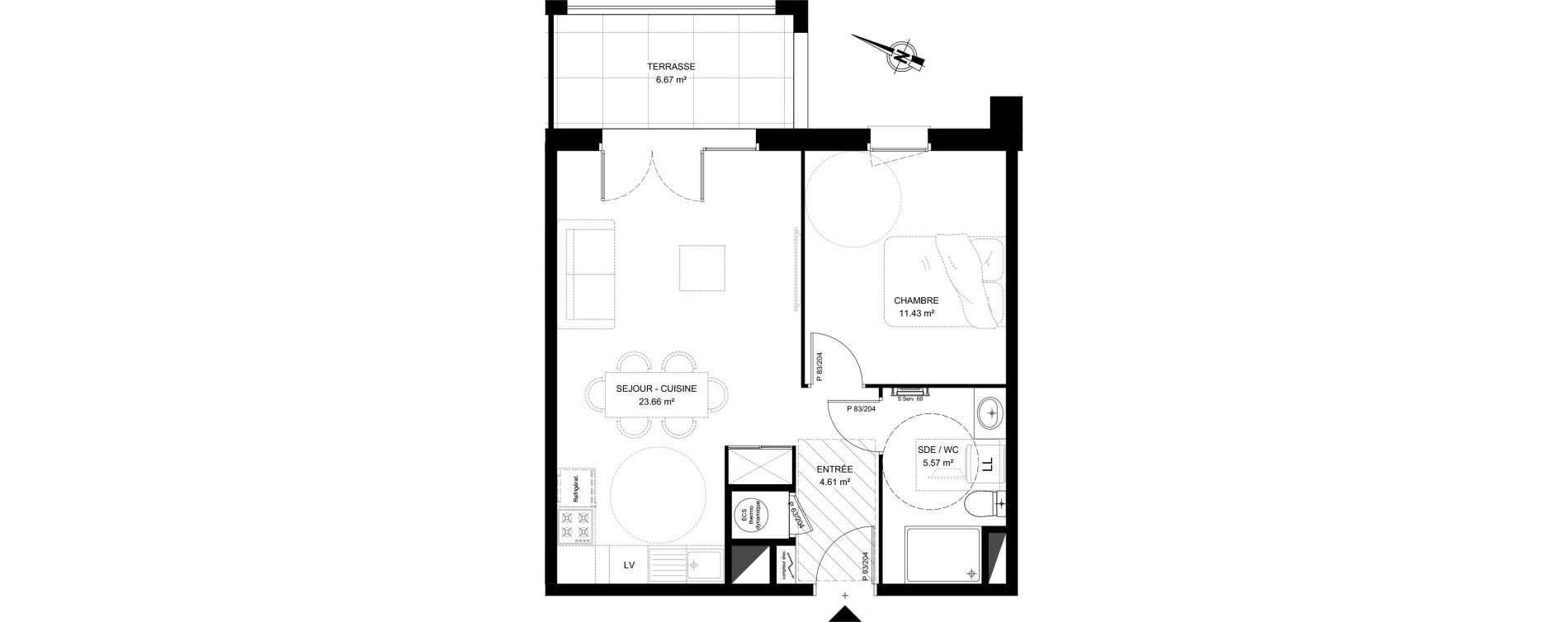 Appartement T2 de 45,27 m2 &agrave; Saint-Vincent-De-Tyrosse Centre