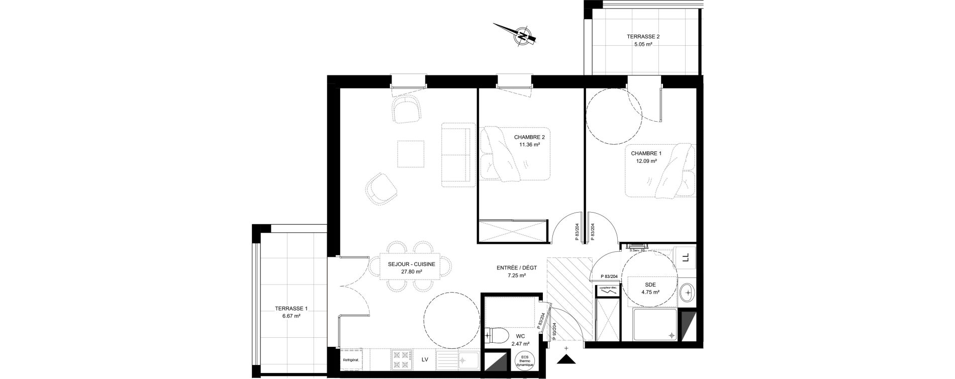 Appartement T3 de 65,72 m2 &agrave; Saint-Vincent-De-Tyrosse Centre