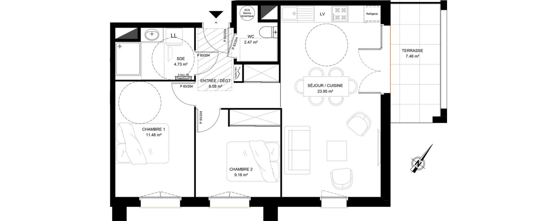 Appartement T3 de 57,89 m2 &agrave; Saint-Vincent-De-Tyrosse Centre