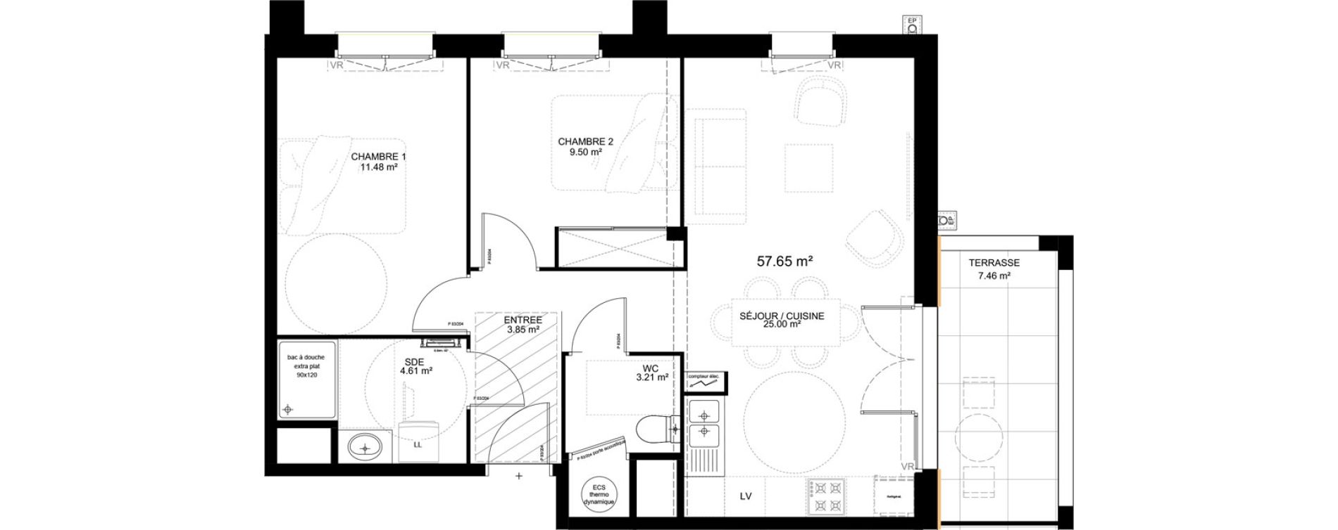 Appartement T3 de 57,65 m2 &agrave; Saint-Vincent-De-Tyrosse Centre