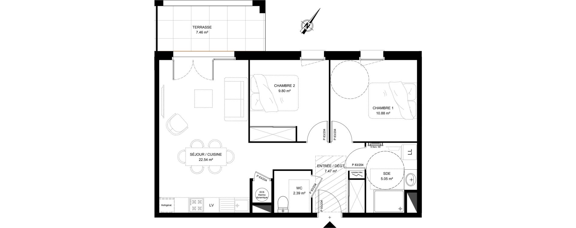Appartement T3 de 58,13 m2 &agrave; Saint-Vincent-De-Tyrosse Centre