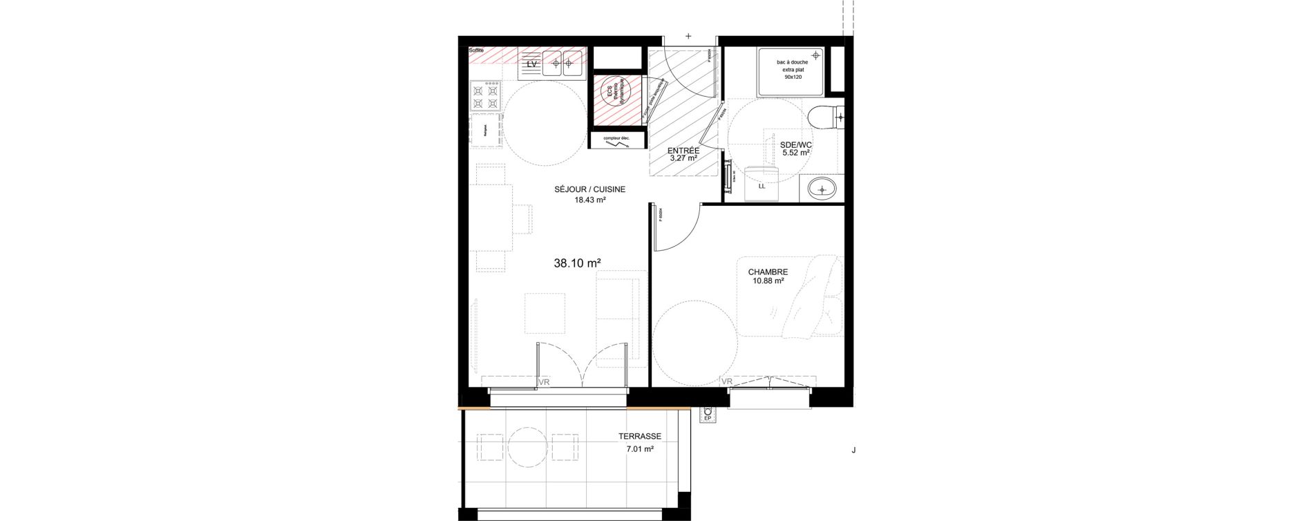 Appartement T2 de 38,10 m2 &agrave; Saint-Vincent-De-Tyrosse Centre