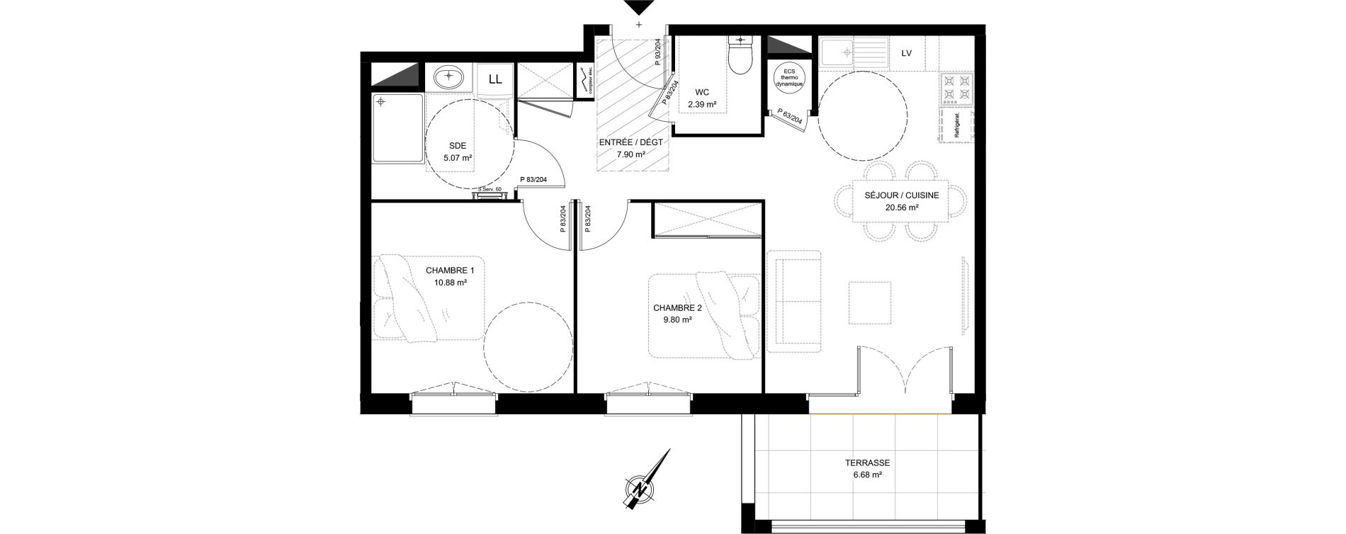 Appartement T3 de 56,60 m2 &agrave; Saint-Vincent-De-Tyrosse Centre