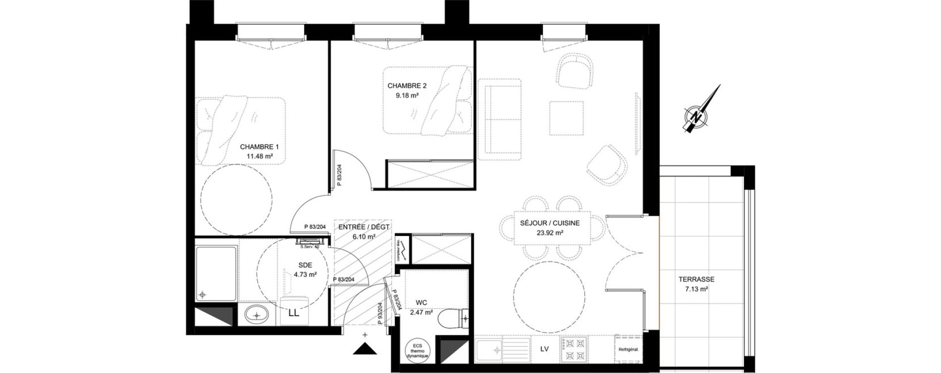 Appartement T3 de 57,88 m2 &agrave; Saint-Vincent-De-Tyrosse Centre