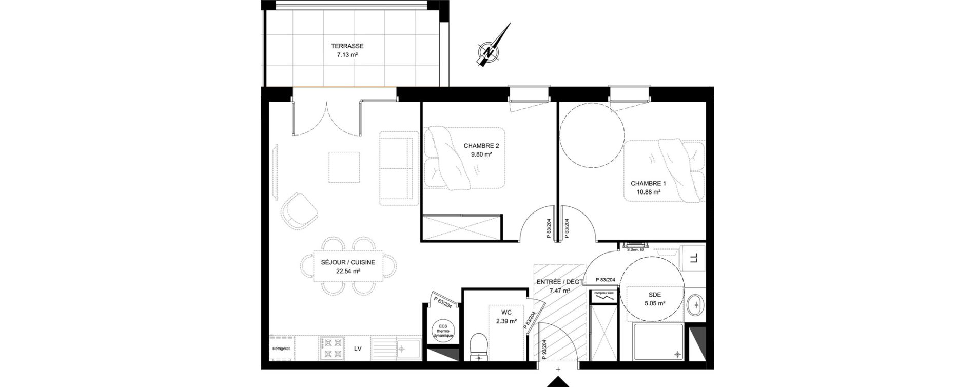 Appartement T3 de 58,13 m2 &agrave; Saint-Vincent-De-Tyrosse Centre