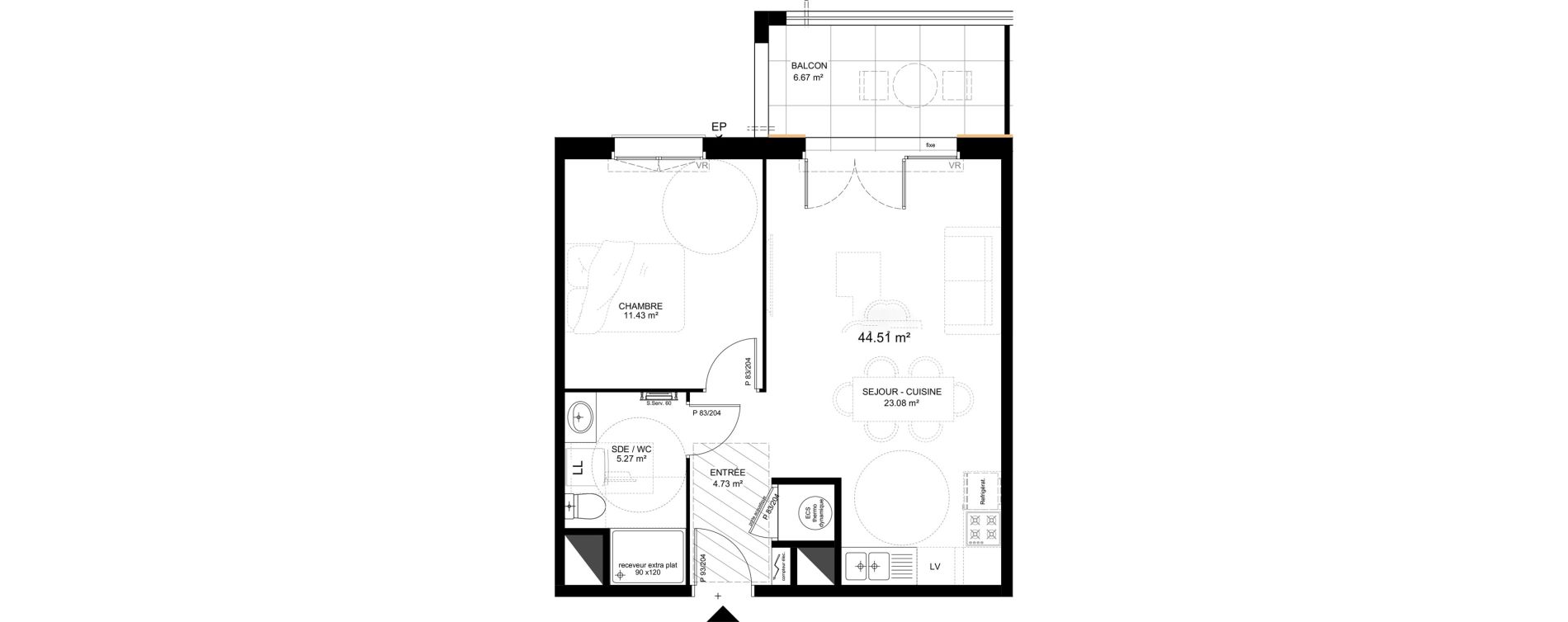 Appartement T2 de 44,51 m2 &agrave; Saint-Vincent-De-Tyrosse Centre