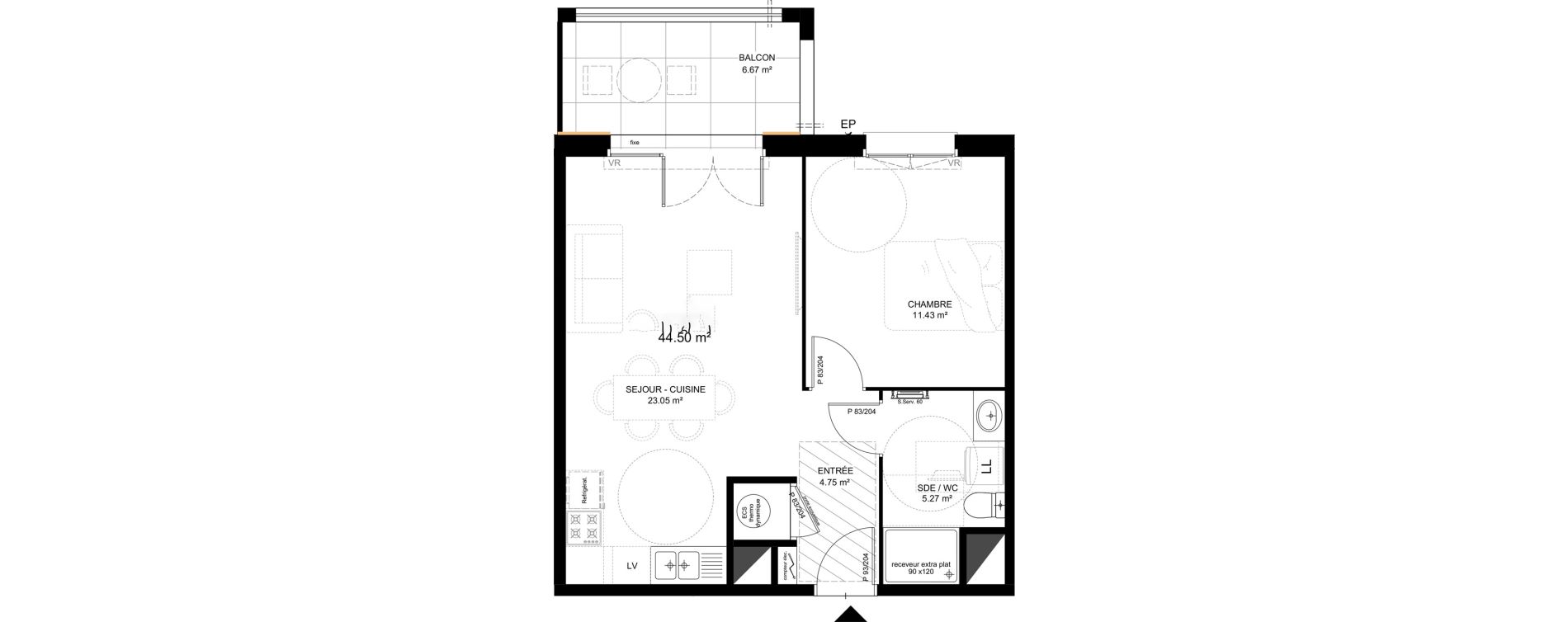 Appartement T2 de 44,50 m2 &agrave; Saint-Vincent-De-Tyrosse Centre