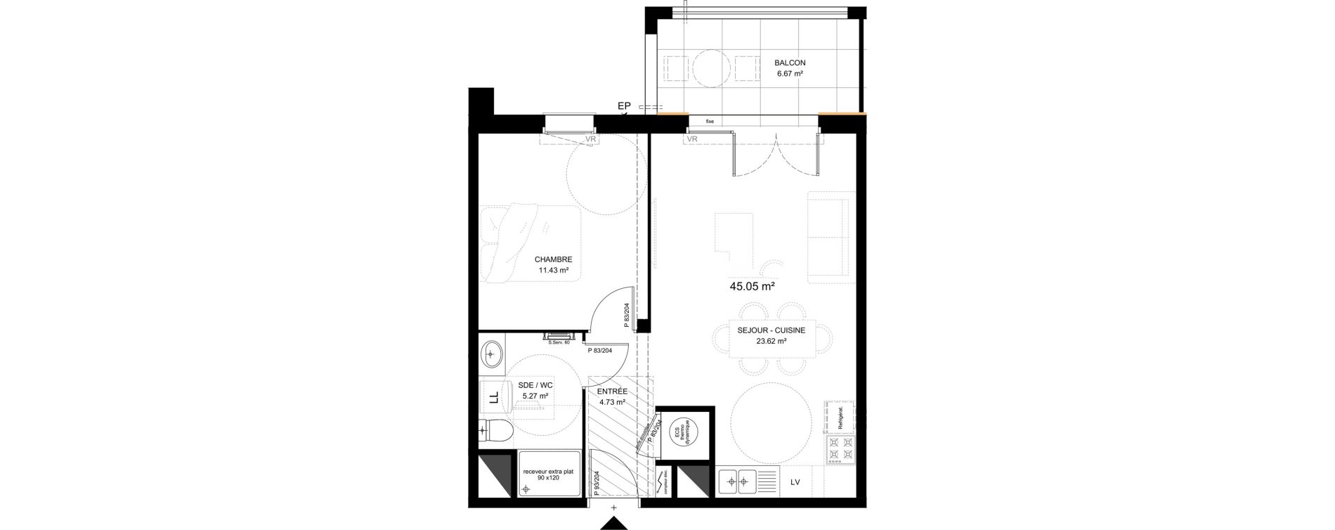Appartement T2 de 45,05 m2 &agrave; Saint-Vincent-De-Tyrosse Centre