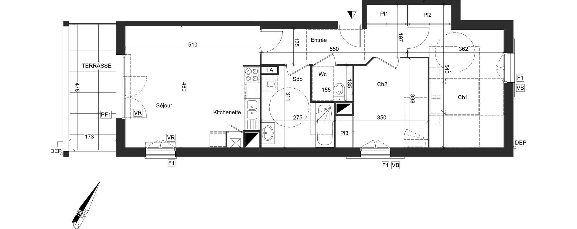 Appartement T3 de 65,36 m2 &agrave; Sanguinet Centre