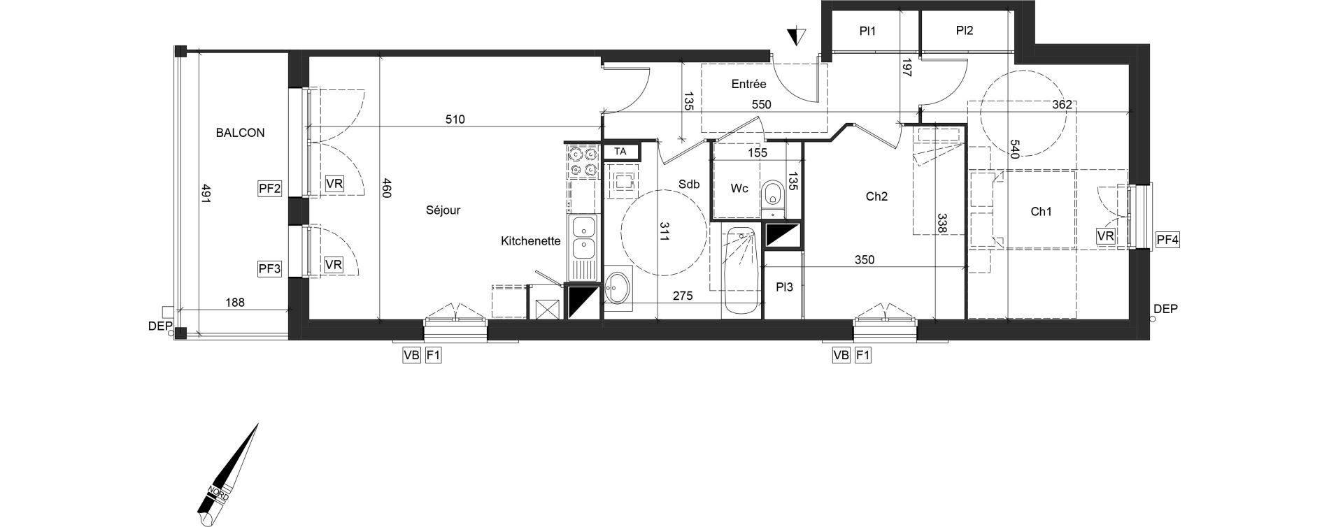 Appartement T3 de 65,36 m2 &agrave; Sanguinet Centre