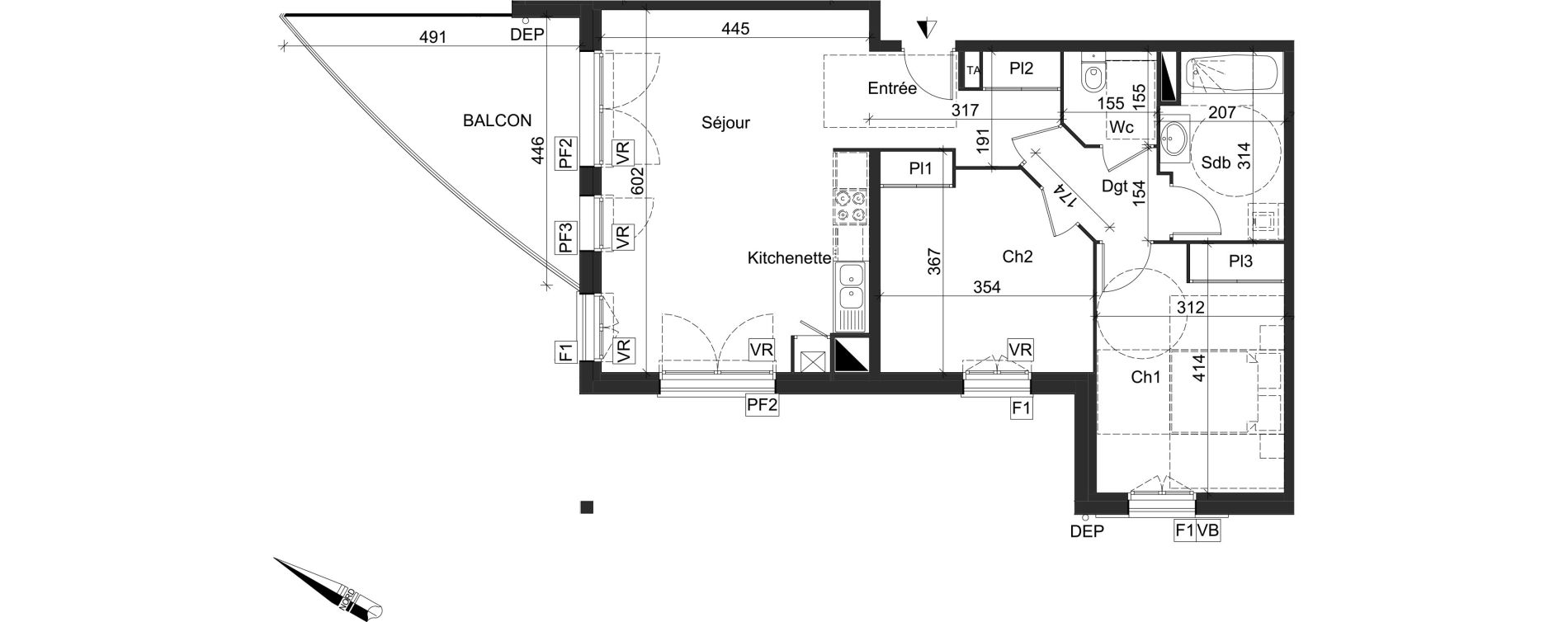 Appartement T3 de 66,56 m2 &agrave; Sanguinet Centre