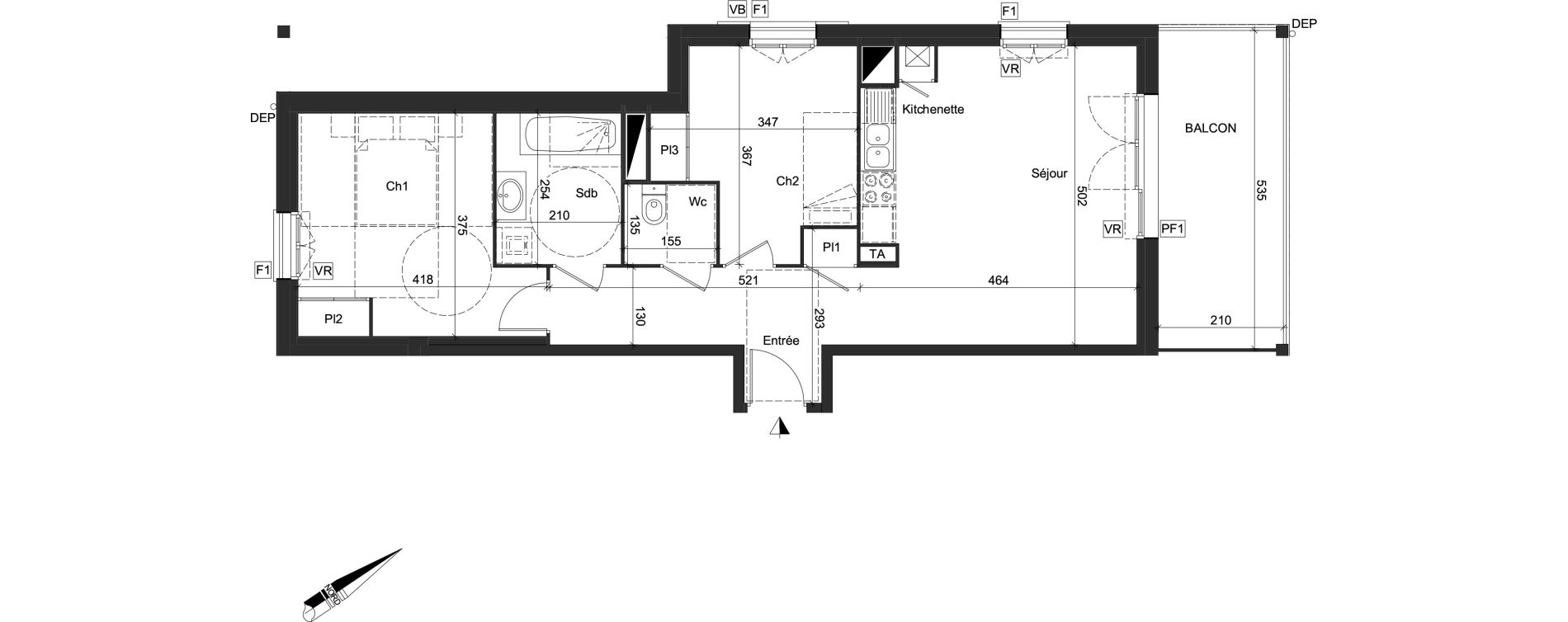 Appartement T3 de 61,55 m2 &agrave; Sanguinet Centre