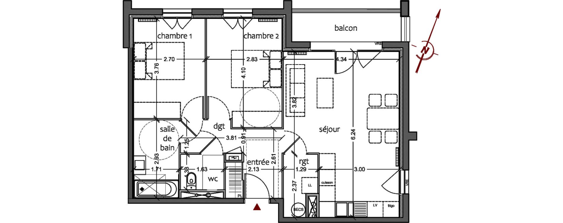 Appartement T3 de 62,61 m2 &agrave; Sanguinet Centre