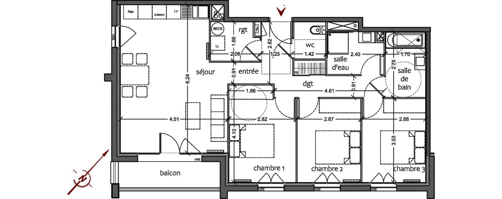 Appartement T4 de 79,88 m2 &agrave; Sanguinet Centre
