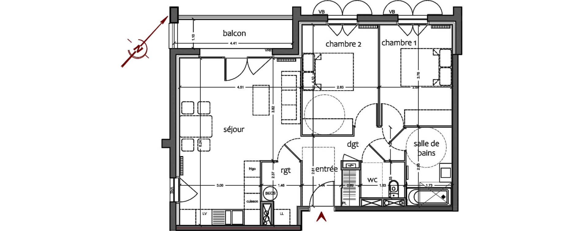 Appartement T3 de 63,51 m2 &agrave; Sanguinet Centre