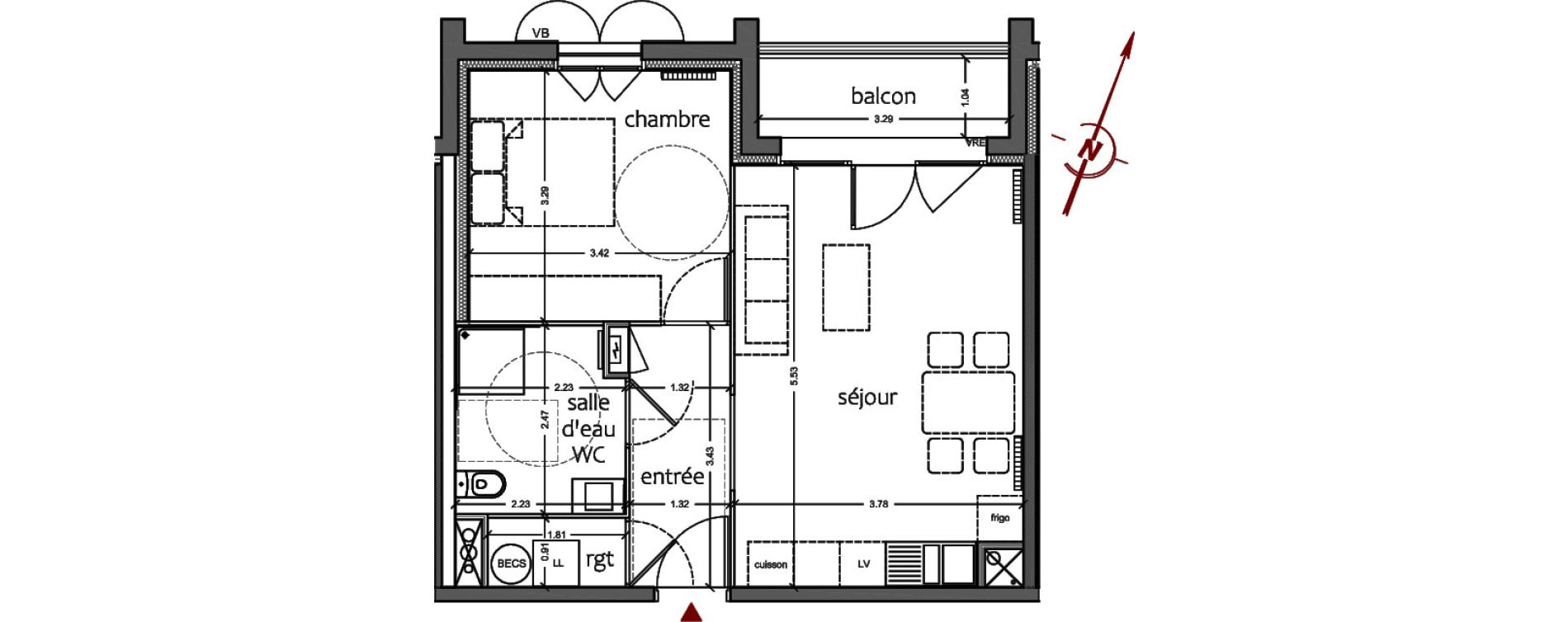 Appartement T2 de 43,26 m2 &agrave; Sanguinet Centre