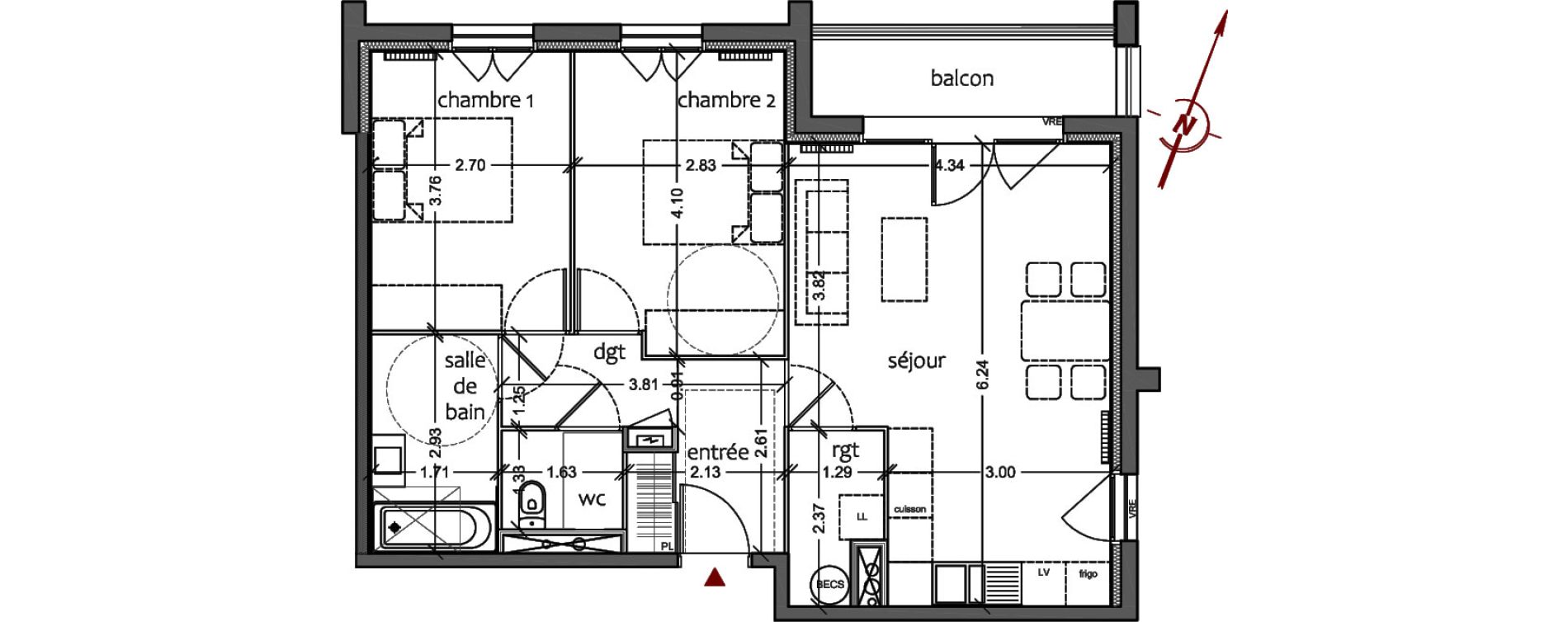 Appartement T3 de 62,61 m2 &agrave; Sanguinet Centre