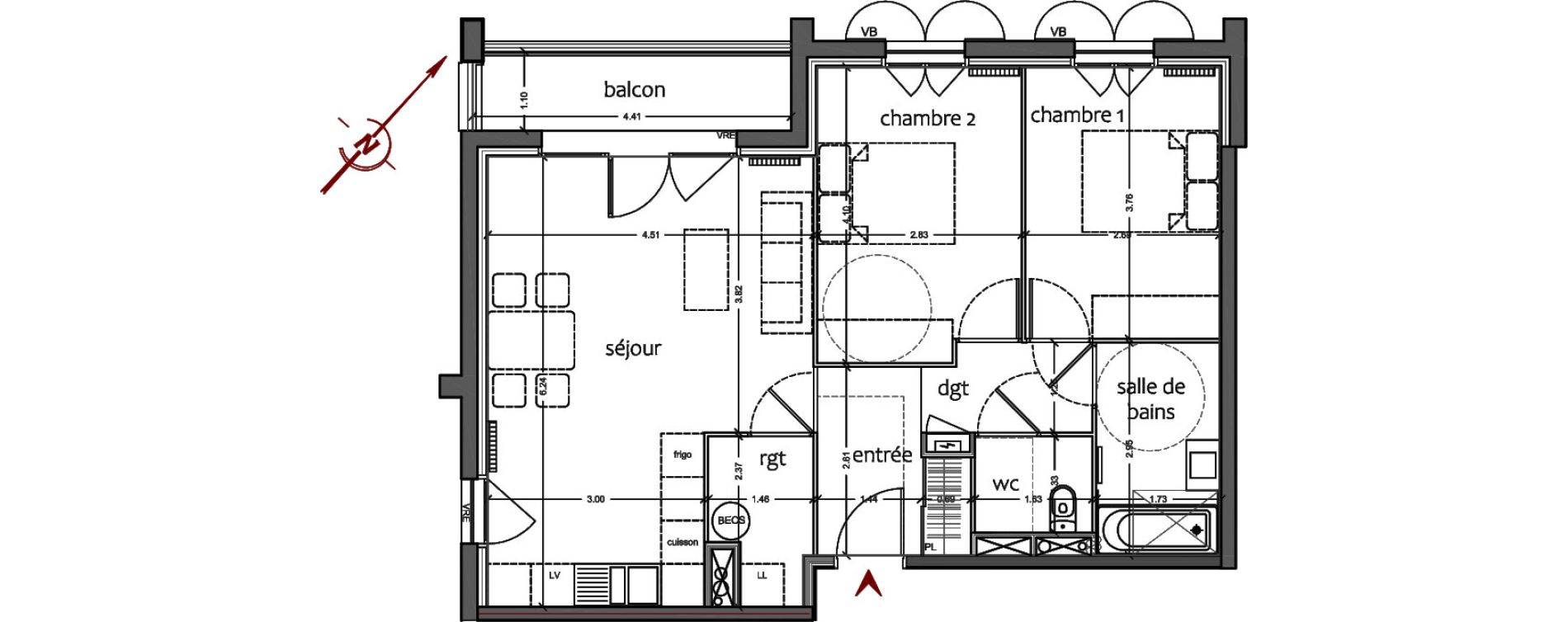 Appartement T3 de 63,51 m2 &agrave; Sanguinet Centre