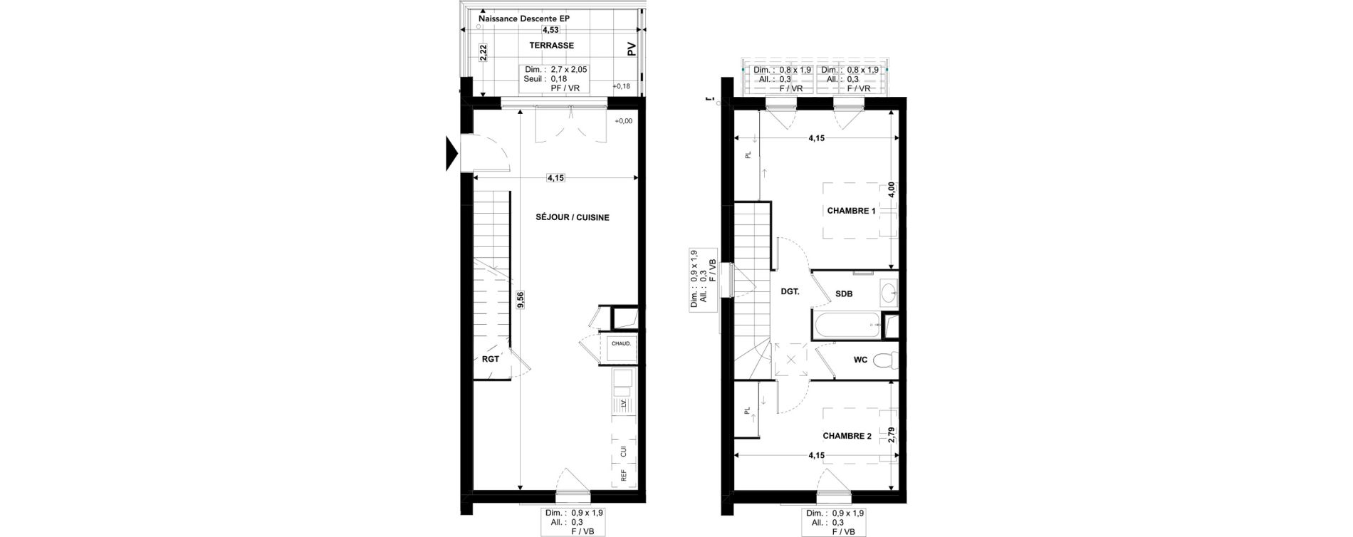 Duplex T3 de 70,16 m2 &agrave; Soustons Centre