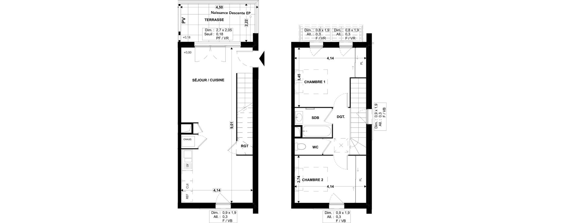 Duplex T3 de 65,34 m2 &agrave; Soustons Centre
