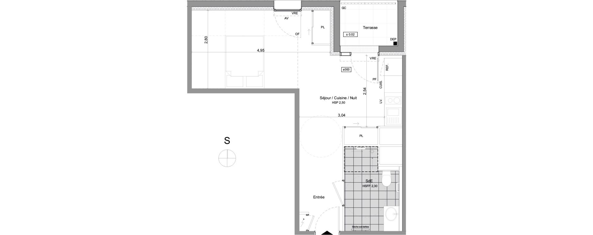 Studio meubl&eacute; de 33,56 m2 &agrave; Agen Centre